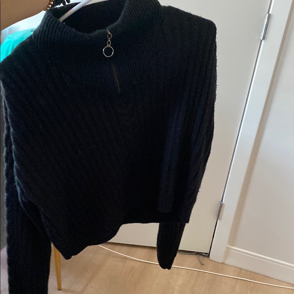 Black Ribbed Turtleneck Sweater